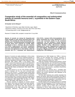 Comparative Study of the Essential Oil Composition and Antimicrobial Activity of Leonotis Leonurus and L