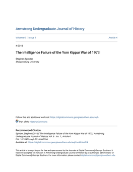 The Intelligence Failure of the Yom Kippur War of 1973