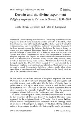 Darwin and the Divine Experiment Religious Responses to Darwin in Denmark 1859Á1909
