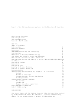 Histroy / Archaeology Panel Report