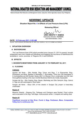 NDRRMC Update Sitrep No. 4 LPA 03 February 2011
