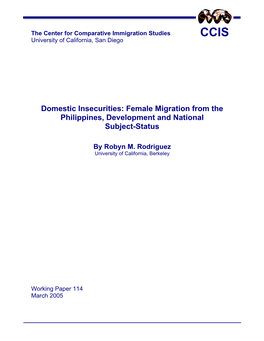 Female Migration from the Philippines, Development and National Subject-Status