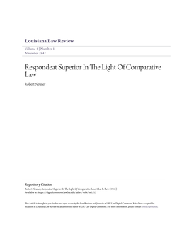 Respondeat Superior in the Light of Comparative Law Robert Neuner