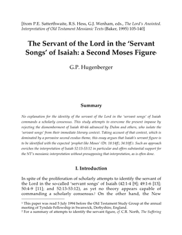 'Servant Songs' of Isaiah: a Second Moses Figure1