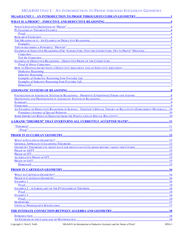 Unit 1 – an Introduction to Proof Through Euclidean Geometry Mga4u0 Unit 1 – an Introduction to Proof Through Euclidean Geometry