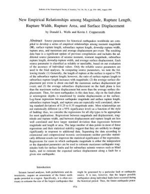 New Empirical Relationships Among Magnitude, Rupture Length, Rupture Width, Rupture Area, and Surface Displacement