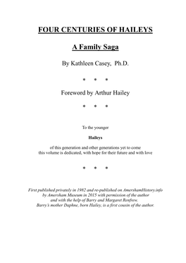 FOUR CENTURIES of HAILEYS a Family Saga