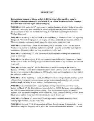 RESOLUTION Recognizing a Moment of Silence on Feb. 1, 2018 in Honor