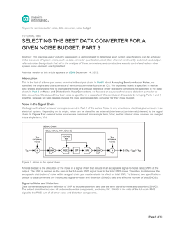 Selecting the Best Data Converter for a Given Noise Budget: Part 3