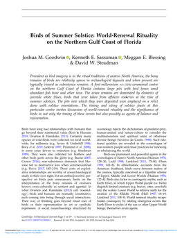 Birds of Summer Solstice: World-Renewal Rituality on the Northern Gulf Coast of Florida