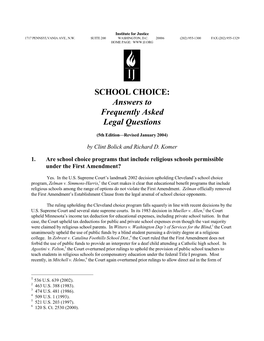 SCHOOL CHOICE: Answers to Frequently Asked Legal Questions