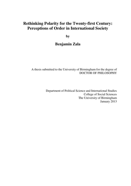 Rethinking Polarity for the Twenty-First Century: Perceptions of Order in International Society