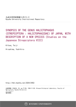 STREPSIPTERA : HALICTOPHAGIDAE) of JAPAN, with DESCRIPTION of a NEW SPECIES (Studies on the Japanese Strepsiptera VIII)