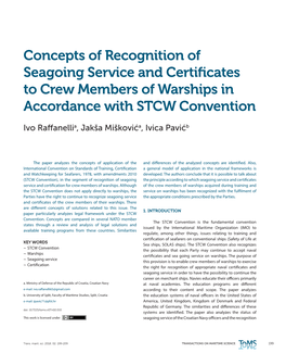 Concepts of Recognition of Seagoing Service and Certificates to Crew Members of Warships in Accordance with STCW Convention