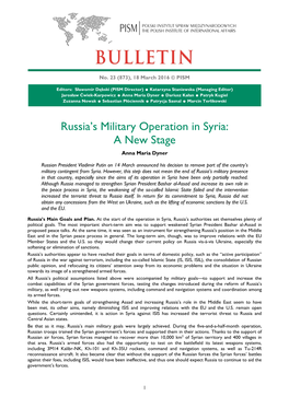 Russia's Military Operation in Syria: a New Stage