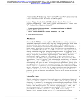Neuromedin U-Homolog Microcircuit Connects Chemosensory and Neuroendocrine Systems in Drosophila