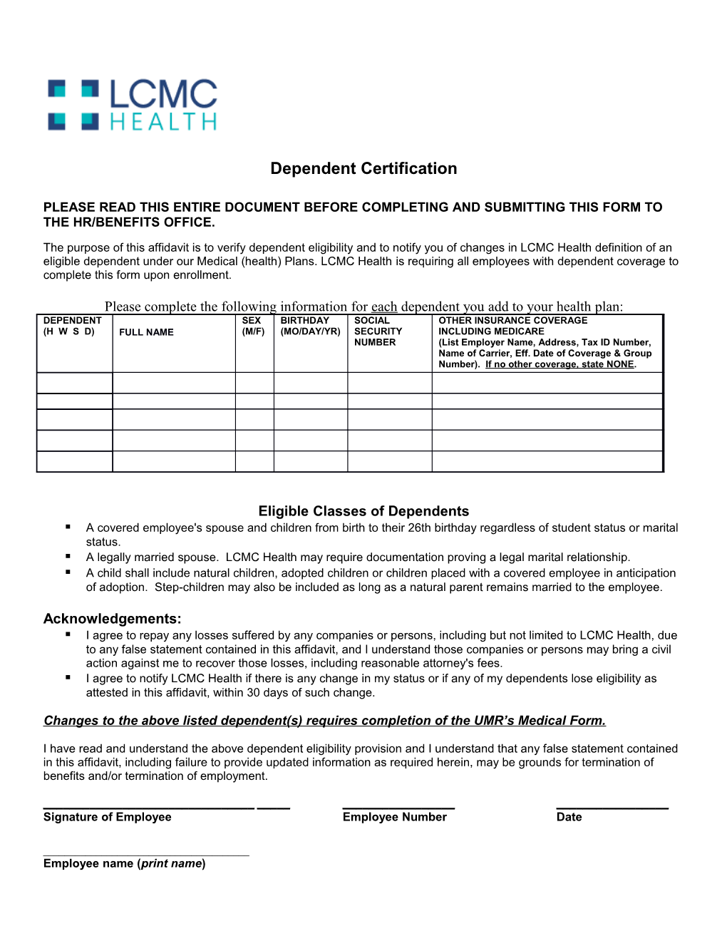 Dependent Certification