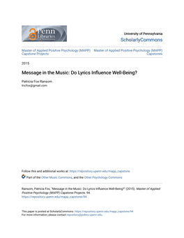 Message in the Music: Do Lyrics Influence Well-Being?