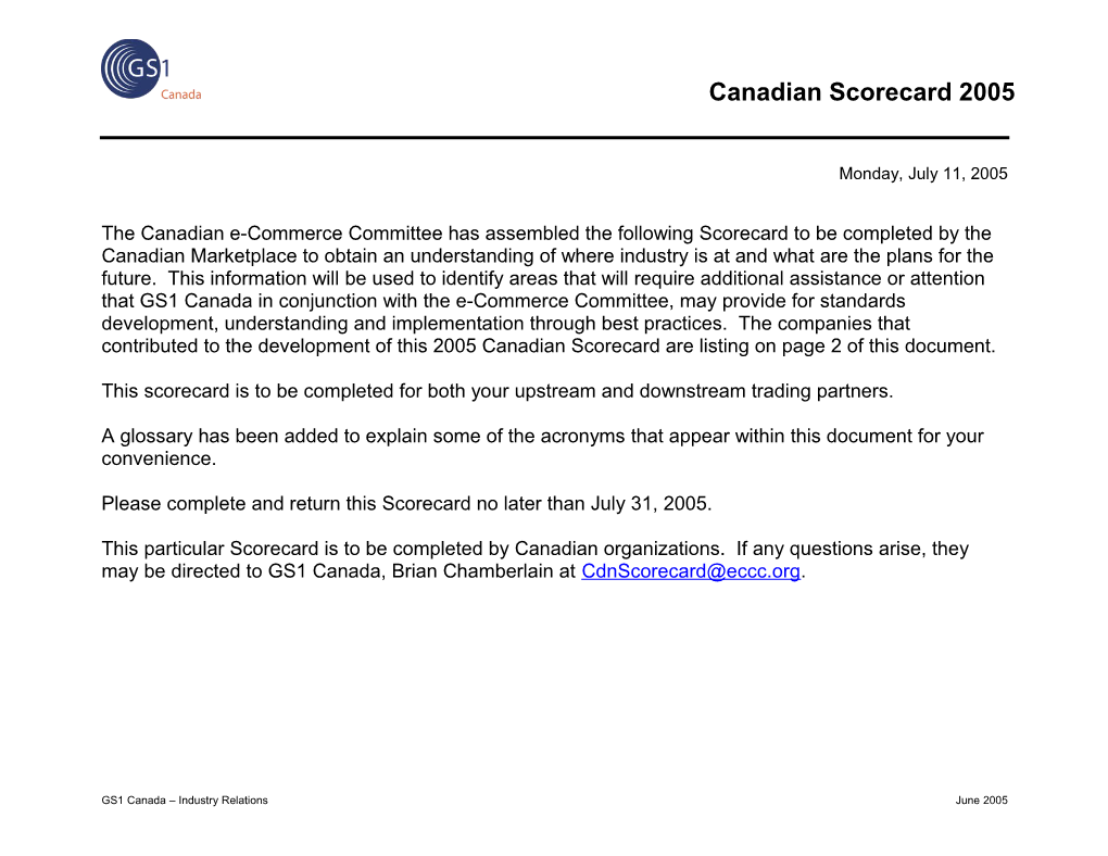 This Scorecard Is to Be Completed for Both Your Upstream and Downstream Trading Partners