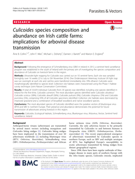 Culicoides Species Composition and Abundance on Irish Cattle Farms: Implications for Arboviral Disease Transmission Áine B
