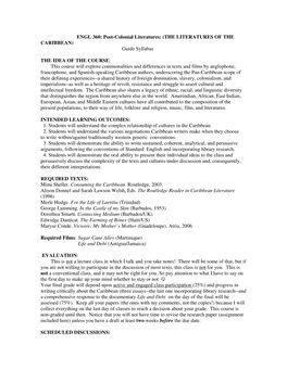 (THE LITERATURES of the CARIBBEAN) Guide Syllabus