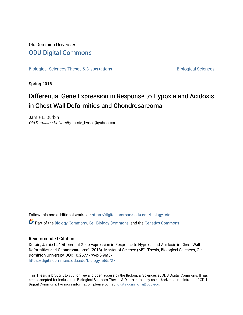 Differential Gene Expression in Response to Hypoxia and Acidosis in Chest Wall Deformities and Chondrosarcoma