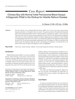 Case Report Chinese Boy with Normal Initial Peroxisomal Blood Assays: a Diagnostic Pitfall in the Workup for Infantile Refsum Disease
