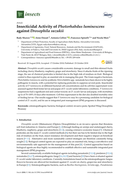 Insecticidal Activity of Photorhabdus Luminescens Against Drosophila Suzukii