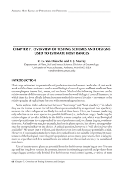 Chapter 7. Overview of Testing Schemes and Designs Used to Estimate Host Ranges