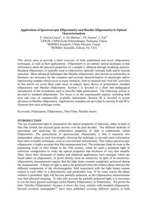 Application of Spectroscopic Ellipsometry and Mueller Ellipsometry to Optical Characterization E