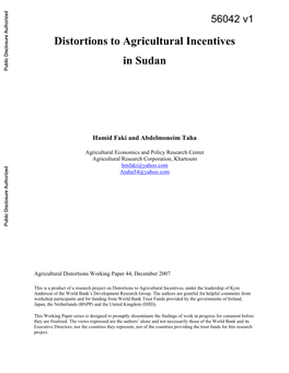 Distortions to Agricultural Incentives in Sudan Public Disclosure Authorized