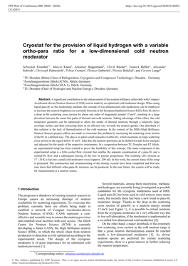 Cryostat for the Provision of Liquid Hydrogen with a Variable Ortho-Para Ratio for a Low-Dimensional Cold Neutron Moderator