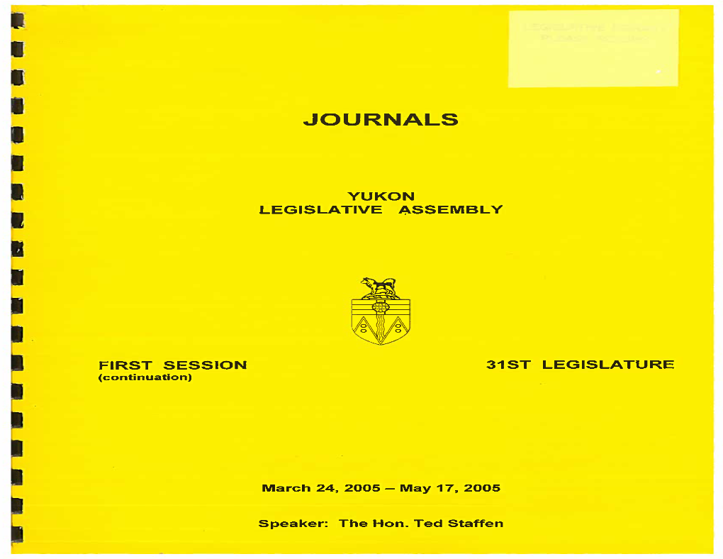 Journals of the Yukon Legislative Assembly First Session 31St