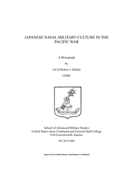 Japanese Naval Military Culture in the Pacific War