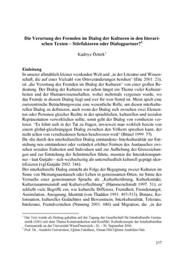 Die Verortung Des Fremden Im Dialog Der Kulturen in Den Literari Schen Texten