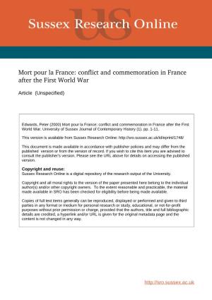 Conflict and Commemoration in France After the First World War