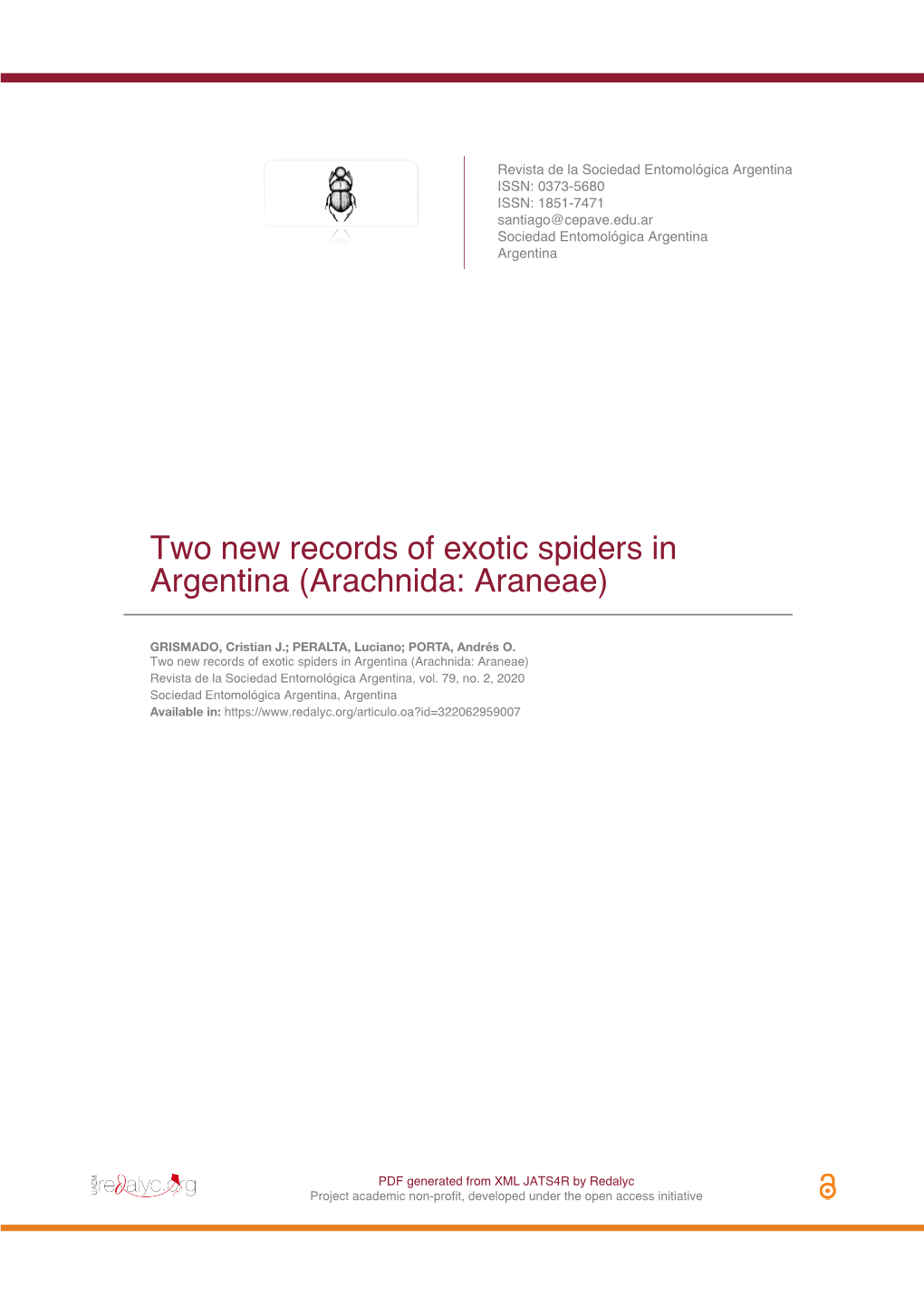 Two New Records of Exotic Spiders in Argentina (Arachnida: Araneae)