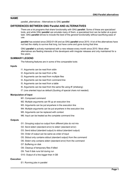 NAME DIFFERENCES BETWEEN GNU Parallel and ALTERNATIVES