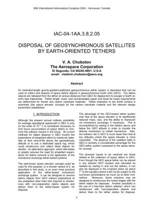 Iac-04-1Aa.3.8.2.05 Disposal of Geosynchronous Satellites by Earth-Oriented Tethers