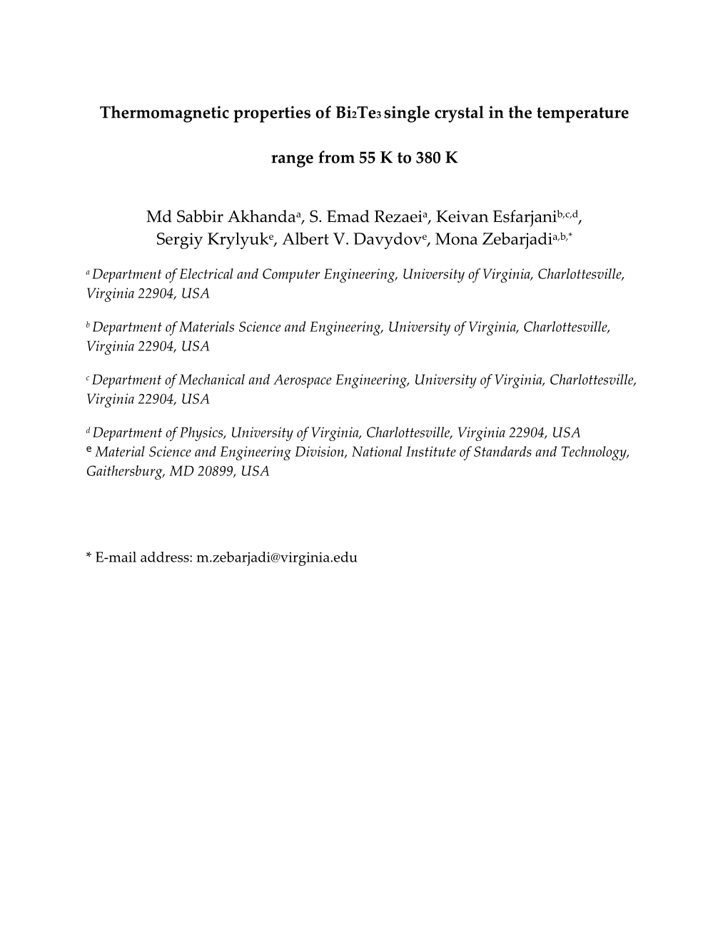 Thermomagnetic Properties of Bi2te3 Single Crystal in the Temperature