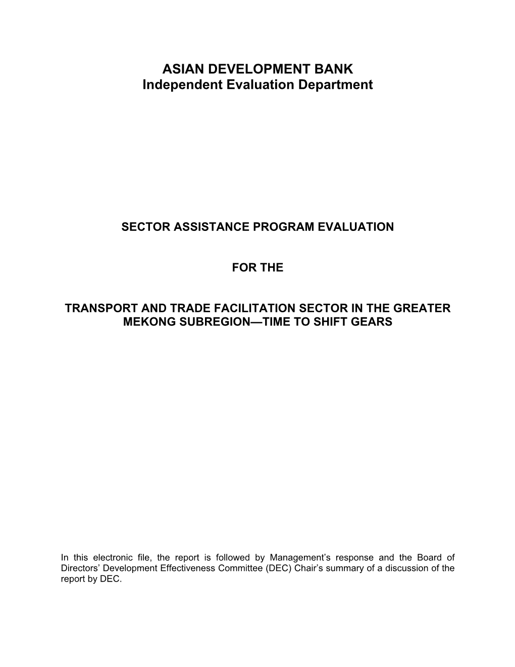 Sector Assistance Program Evaluation