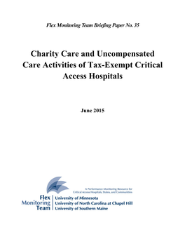 Charity Care and Uncompensated Care Activities of Tax-Exempt Critical Access Hospitals