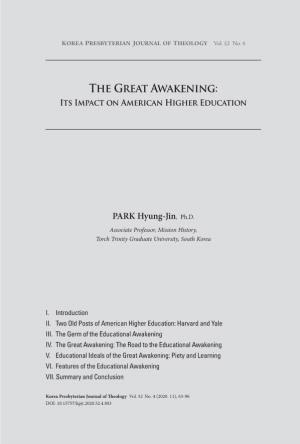 The Great Awakening: Its Impact on American Higher Education