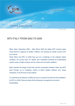 Etere Case Study MTV ITALY from 2002 to 2006