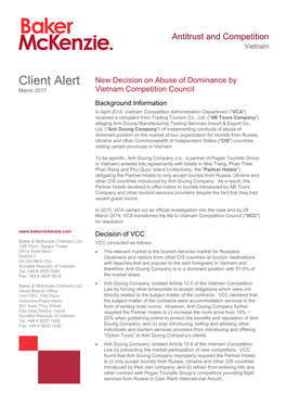 Client Alert New Decision on Abuse of Dominance by March 2017 Vietnam Competition Council