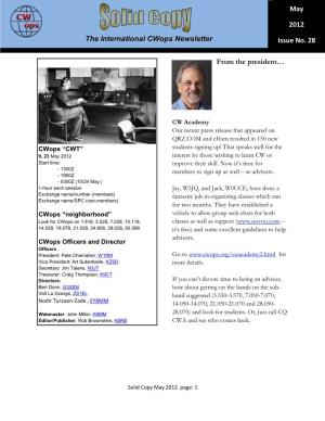 From the President… the International Cwops Newsletter May 2012 Issue