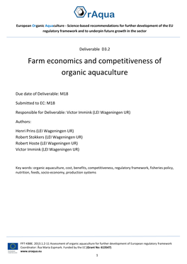 Farm Economics and Competitiveness of Organic Aquaculture
