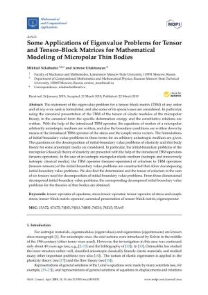 Some Applications of Eigenvalue Problems for Tensor and Tensor–Block Matrices for Mathematical Modeling of Micropolar Thin Bodies