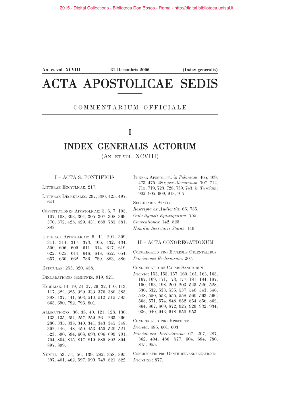 Acta Apostolicae Sedis. Commentarium Officiale