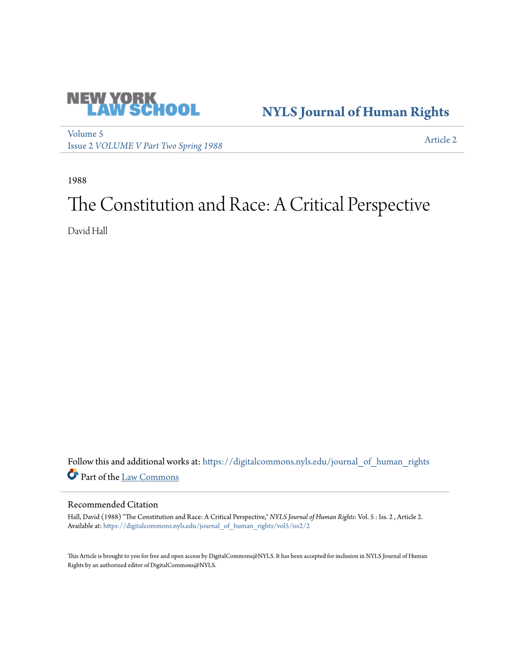 The Constitution and Race: a Critical Perspective*